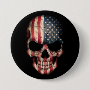 Bóton Redondo 7.62cm Crânio da bandeira americana no preto