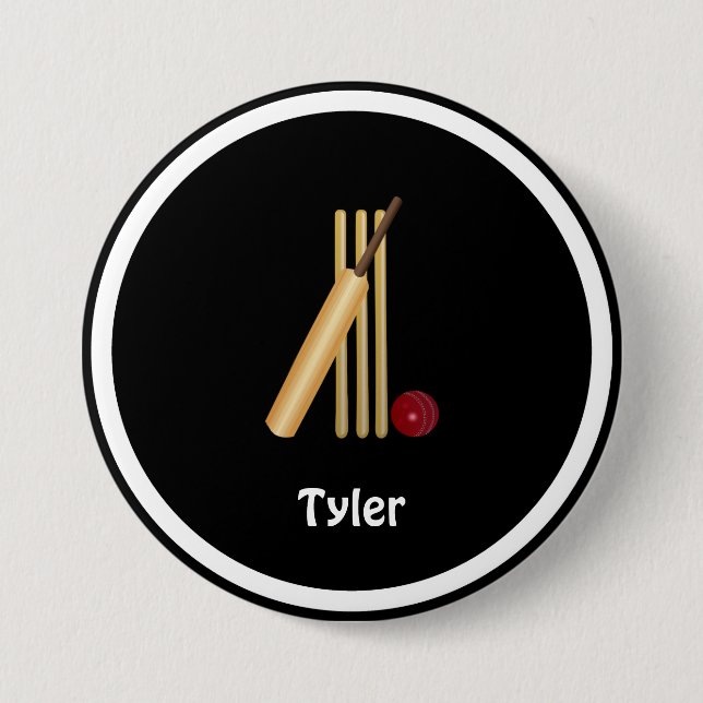 Bóton Redondo 7.62cm Cricket, wicket, bat and ball Modelo, personalizar (Frente)