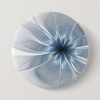 Bóton Redondo 7.62cm Cu de flor de fantasia fractal azul macio e tenra