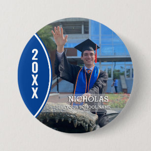 Bóton Redondo 7.62cm Custom Blue and White Graduation Photo Button