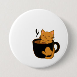 Bóton Redondo 7.62cm Cute Coffee Cat Button – Ginger Cat in a Mug