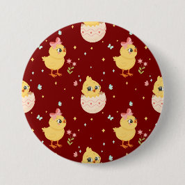 Bóton Redondo 7.62cm Cute Easter Chick with Pink Bow Seamless Pattern 