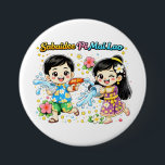 Bóton Redondo 7.62cm Cute Kids Water Fight<br><div class="desc">Celebrate the fun side of Pi Mai Lao with this adorable cartoon design of kids enjoying the traditional Lao New Year water festival. Perfect for families,  kids,  and anyone who loves the joyful water fights of Lao New Year.</div>