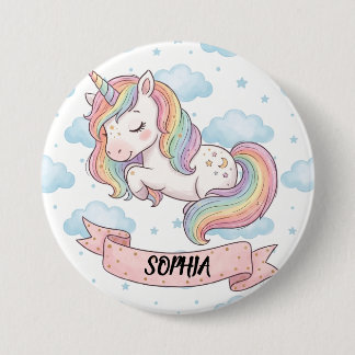 Bóton Redondo 7.62cm Cute Pastel Rainbow Unicorn Clouds Personalized