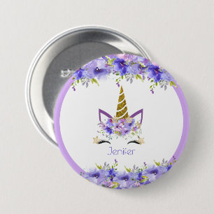 Bóton Redondo 7.62cm Decorações de Aniversário de Unicórnio Violeta Fre