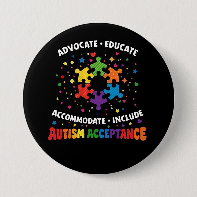 Bóton Redondo 7.62cm Defensor da Aceitação do Autismo Educador Puzzle A (Frente)