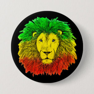 Bóton Redondo 7.62cm Desenho da cabeça de leão Rasta vermelho amarelo v