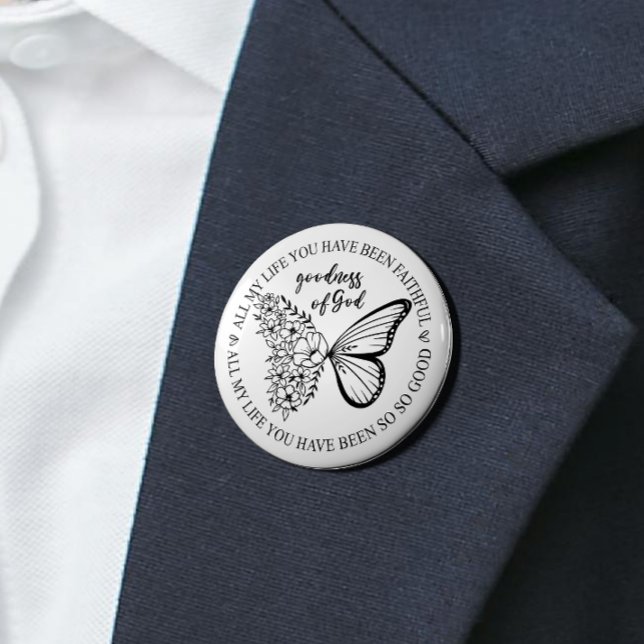 Bóton Redondo 7.62cm Deus É Boa Borboleta Floral (Show your faith with this stylish button—wear it proudly and remind others of the power of belief!)