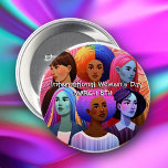 Bóton Redondo 7.62cm Dia Internacional da Mulher | Celebração de Mulher<br><div class="desc">Celebrar o Dia da Mulher com estes adesivos cheio de mulheres de diferentes culturas e cores. Diversidade,  igualdade estão sendo celebradas no dia 8 de março.</div>