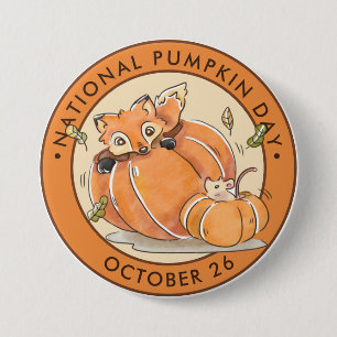 Bóton Redondo 7.62cm Dia Nacional da Abóbora, raposa aquática, rato