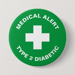 Bóton Redondo 7.62cm Diabetes Alerta Médico Tipo 2 Verde Diabético