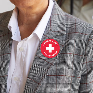 Bóton Redondo 7.62cm Diabetes Alerta Médico Tipo 2 Vermelho Diabético