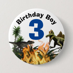 Bóton Redondo 7.62cm Dínossauro aniversário DY idade t-rex animal pr