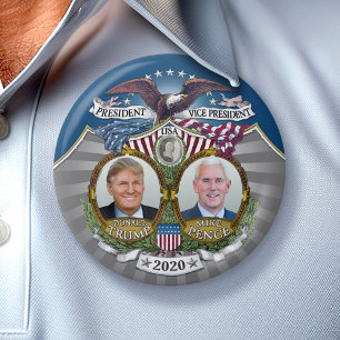 Bóton Redondo 7.62cm Donald Trump e Mike Pence Jugate Photo Blue 2020