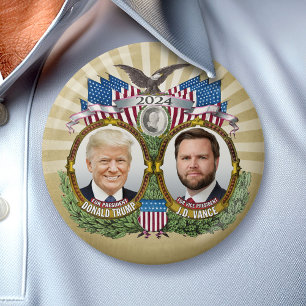 Bóton Redondo 7.62cm Donald Trump JD Vice-presidente Foto DOURADA