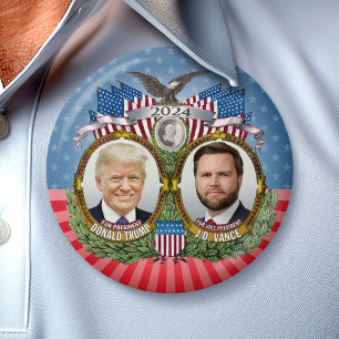 Bóton Redondo 7.62cm Donald Trump JD Vice Presidente Stars de Fotografi