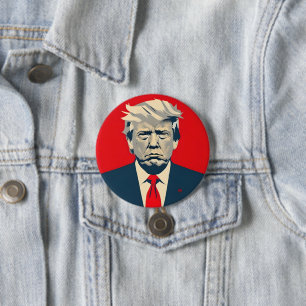 Bóton Redondo 7.62cm Donald Trump MAGA Red & Marinho Car Magent