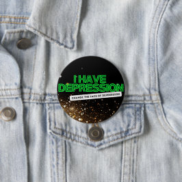 Bóton Redondo 7.62cm Dourado Sinal Glitter_ Neon "I Have Depression" (T