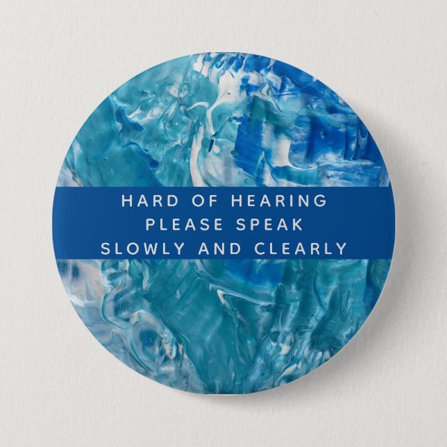 Bóton Redondo 7.62cm Duro branco azul-teta com Abstrato de audição de 3 (Frente)