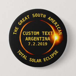 Bóton Redondo 7.62cm Eclipse solar total 2019 Argentina, Ámérica do S