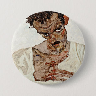 Bóton Redondo 7.62cm Egon Schiele - retrato de auto com cabeça abaixad