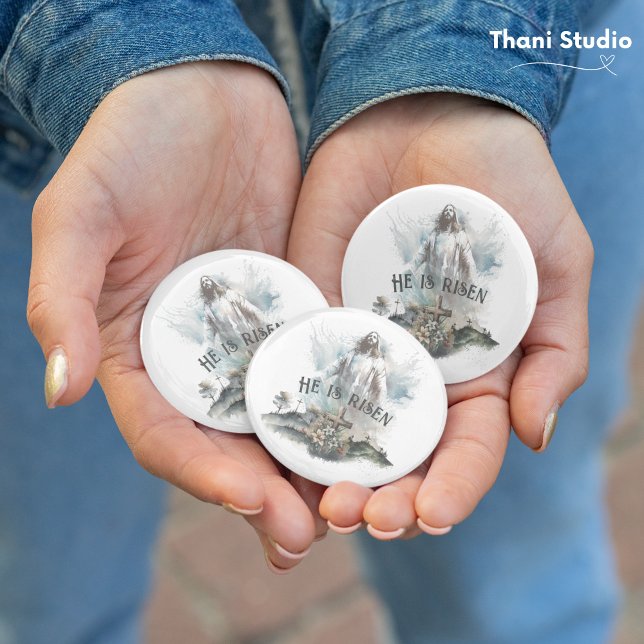 Bóton Redondo 7.62cm Ele é Risen Páscoa Religiosa Cruz Cristã (Criador carregado)