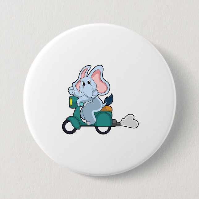 Bóton Redondo 7.62cm Elefante como Motociclista com Scooter (Frente)