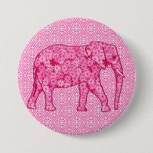 Bóton Redondo 7.62cm Elefante da flor - cor-de-rosa fuchsia