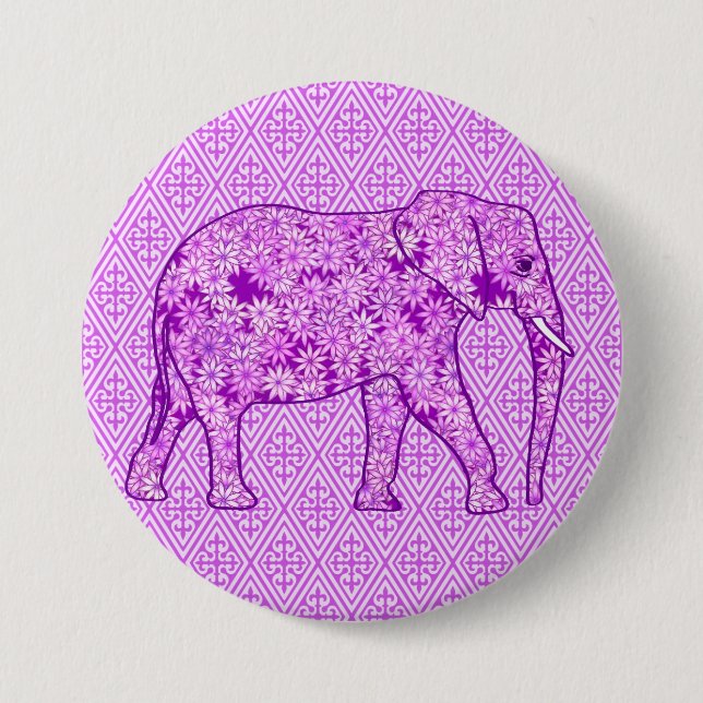 Bóton Redondo 7.62cm Elefante da flor - roxo ametista (Frente)
