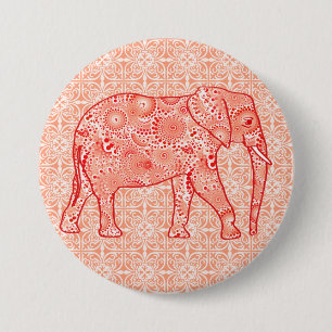 Bóton Redondo 7.62cm Elefante de espiral frontal - laranja coral e bran