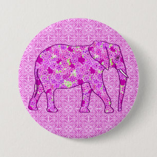 Bóton Redondo 7.62cm Elefante de flor - orquídea e magenta