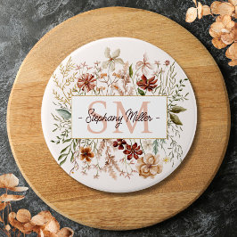 Bóton Redondo 7.62cm Elegant Monogram Watercolor Fall Wildflower Floral