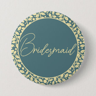 Bóton Redondo 7.62cm Elegante Blue e Cream Leaf Bridesmaid