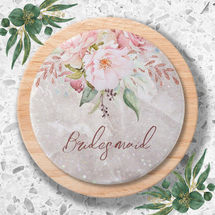Bóton Redondo 7.62cm Elegante Rosa Peônia Floral Mármore 