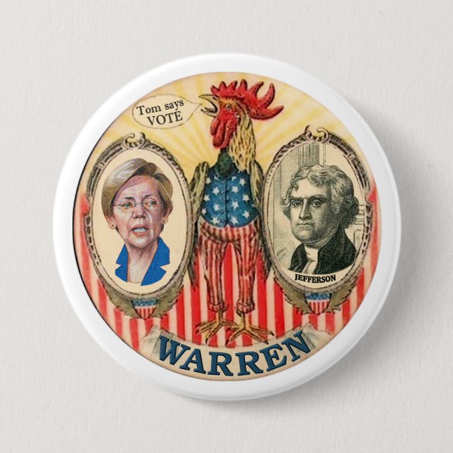 Bóton Redondo 7.62cm Elizabeth Warren 2016 (Frente)