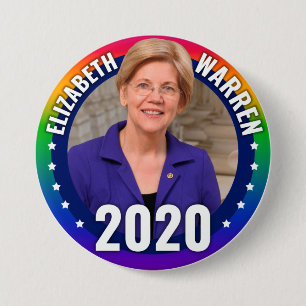 Bóton Redondo 7.62cm Elizabeth Warren 2020 - Orgulho gay Rainbow