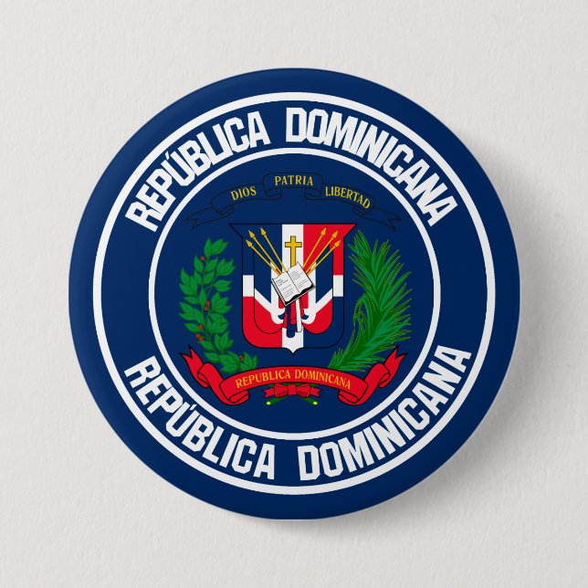 Bóton Redondo 7.62cm Emblema redondo da República Dominicana (Frente)