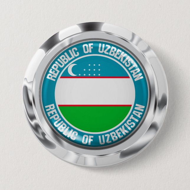 Bóton Redondo 7.62cm Emblema redondo de Uzbekistan (Frente)