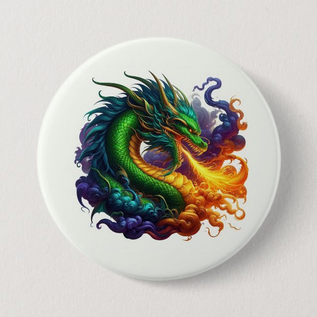 Bóton Redondo 7.62cm Emerald Green Dragon Brething Fire (Frente)