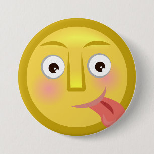 Bóton Redondo 7.62cm Emoji Cara Engraçada com Língua para Fora