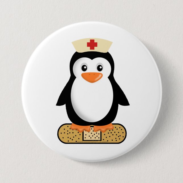 Bóton Redondo 7.62cm Enfermeiro Penguin (com Bandaid) (Frente)