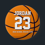 Bóton Redondo 7.62cm Equipe de Esportes Escolares de Número de Jogadore<br><div class="desc">Um alfinete perfeito para fãs,  atletas,  jogadores,  treinadores ou capitães do time de basquete. Você pode personalizar o texto para ajustado de quaisquer eventos com este tema esportivo,  seja aniversário,  comemoração do campeonato ou festa vencedora.</div>