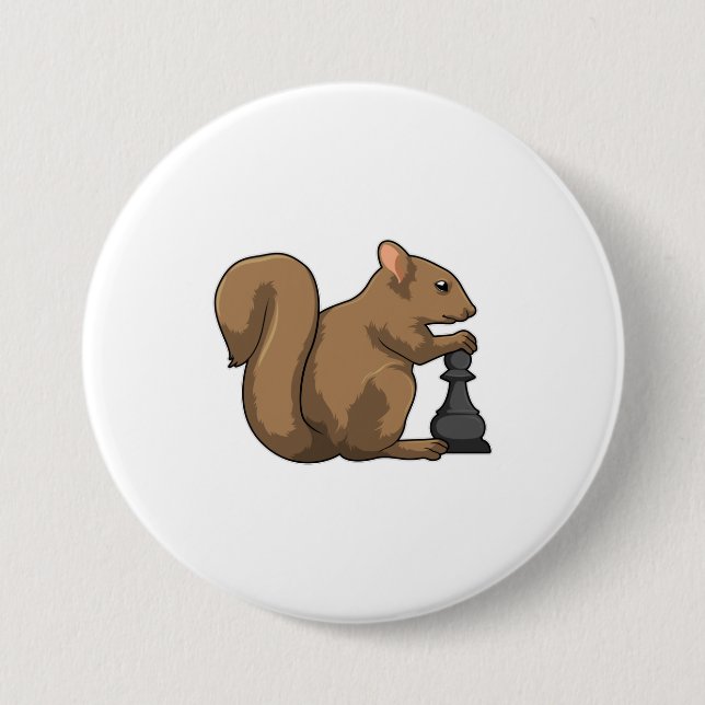 Bóton Redondo 7.62cm Esquilo no xadrez com bispo de xadrez (Frente)