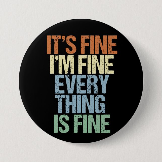 Bóton Redondo 7.62cm Está tudo bem, Botão preto (Frente)