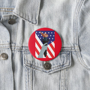 Bóton Redondo 7.62cm Estátua da Tocha da Liberdade com Bandeira America