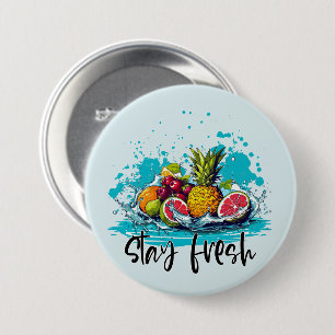 Bóton Redondo 7.62cm Estrada Fresca - Verão - Frutas tropicais de aquar
