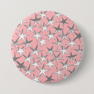 Bóton Redondo 7.62cm Estrelas de prata, no rosa do escudo