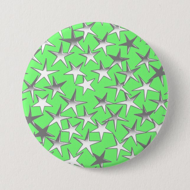 Bóton Redondo 7.62cm Estrelas prateadas, no verde limão (Frente)
