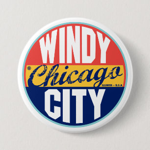 Bóton Redondo 7.62cm Etiqueta do vintage de Chicago