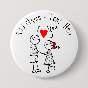 Bóton Redondo 7.62cm Eu Amo Você - Casal Bonito - Texto Personalizado